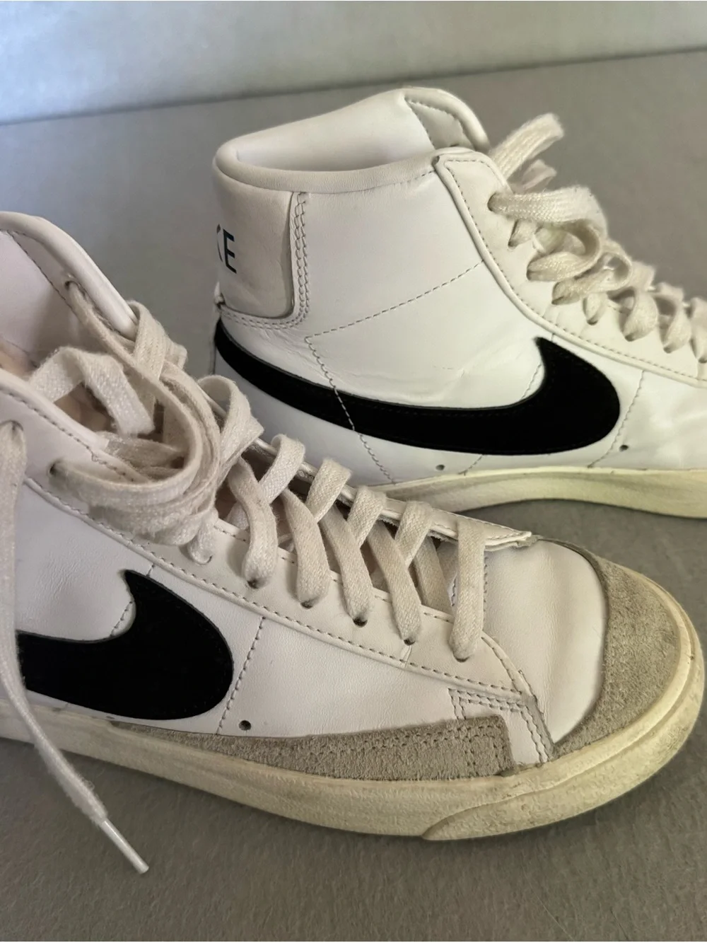 Nike White and Black Mid-Top Sneakers with Suede Accents